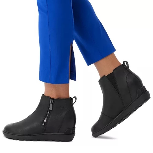 NEW Sorel Evie ll Black Leather Waterproof Ankle Boots Size 9.5 - Picture 2 of 11